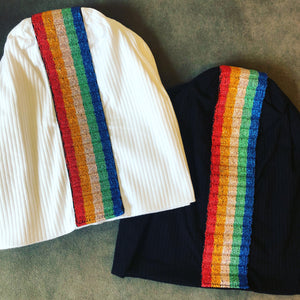 Rainbow Glitter strip beanie