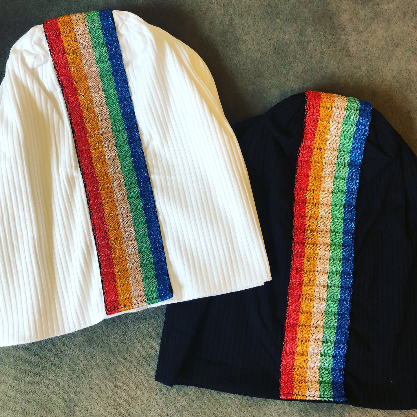 Rainbow Glitter strip beanie
